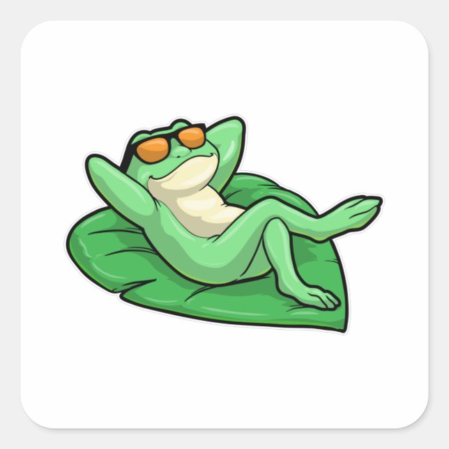 Frog on Leaf with Sunglasses Square Sticker (Front)