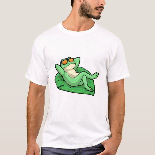Frog on Leaf with Sunglasses T-Shirt (Front)