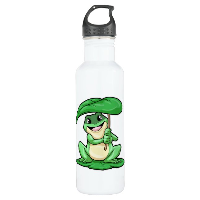 Frog on Leaf with Umbrella 710 Ml Water Bottle (Front)