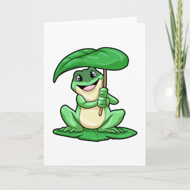 Frog on Leaf with Umbrella Card (Front)