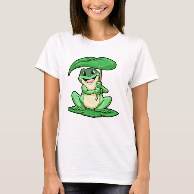 Frog on Leaf with Umbrella T-Shirt (Front)