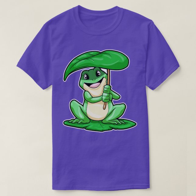 Frog on Leaf with Umbrella T-Shirt (Design Front)