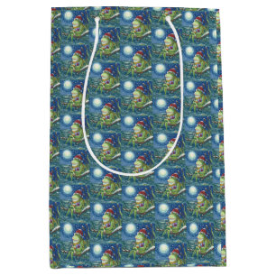 FROG ON LOG SANTA, CHRISTMAS MEDIUM GIFT BAG