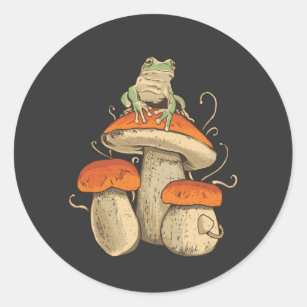 Frog on mushroom classic round sticker