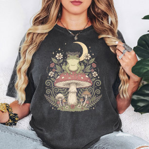 Frog On Mushroom Moon Garden Cottagecore Art T-Shirt