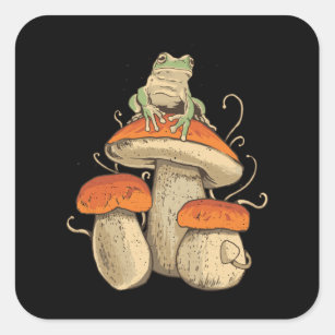 Frog On Mushroom Square Sticker