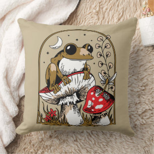 Frog on Mushroom Under Moonlit Sky Cushion
