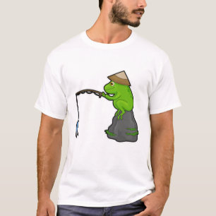 Frog on Stone at Fishing with Fishing rod & Fish T-Shirt