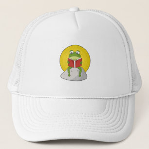Frog on Stone with Book Trucker Hat