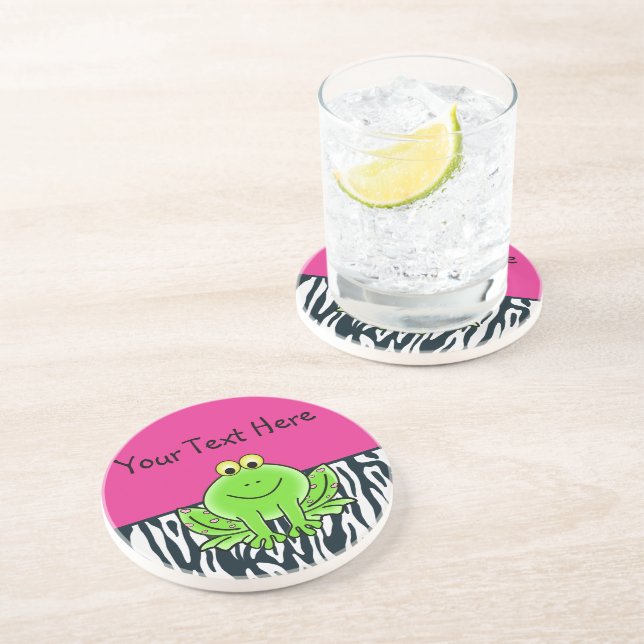 Frog on Zebra Stripes Coaster (Side)