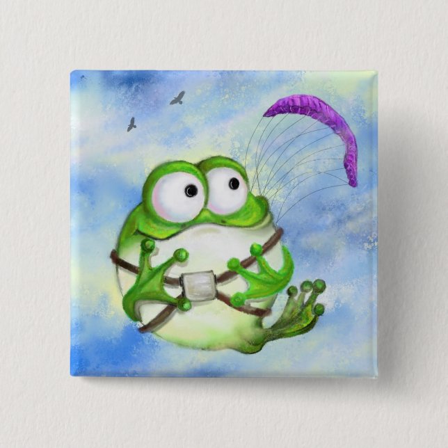 Frog Paraglider Button Cartoon (Front)