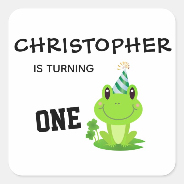 Frog Party First Birthday Swamp Green Froggy Square Sticker (Front)