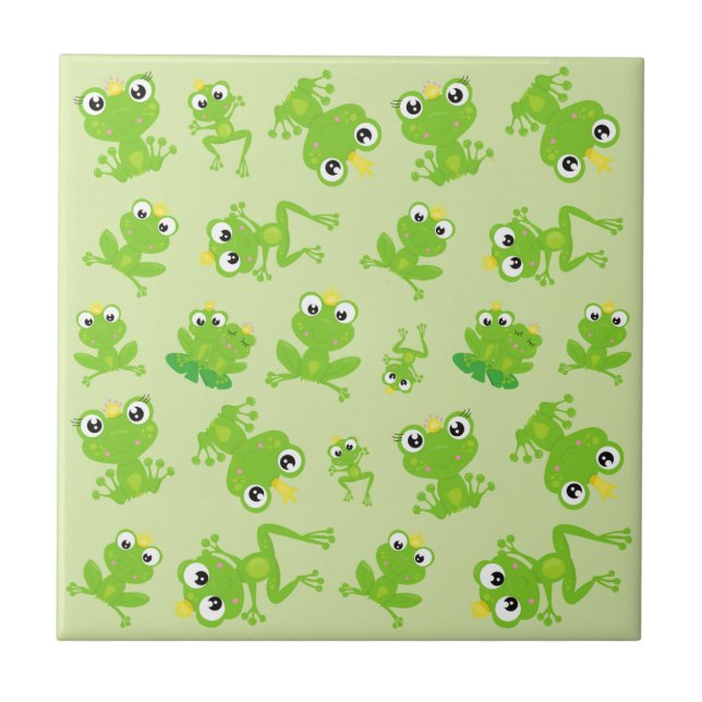 Frog Pattern, Cute Frogs, Green Frogs, Frog Prince Ceramic Tile (Front)