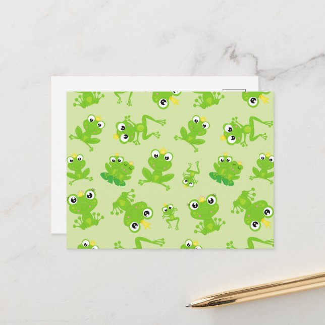 Frog Pattern, Cute Frogs, Green Frogs, Frog Prince Postcard (Front/Back In Situ)