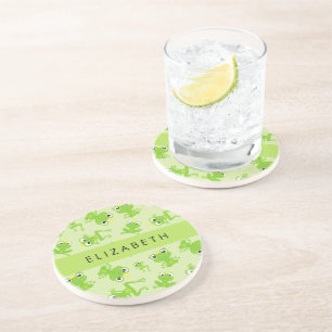 Frog Pattern, Green Frogs, Frog Prince, Your Name Coaster