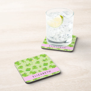 Frog Pattern, Green Frogs, Frog Prince, Your Name Coaster