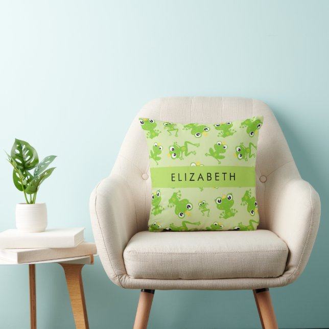 Frog Pattern, Green Frogs, Frog Prince, Your Name Cushion (Chair)