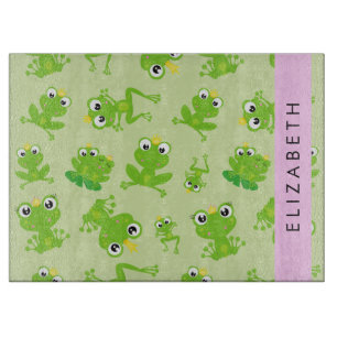 Frog Pattern, Green Frogs, Frog Prince, Your Name Cutting Board