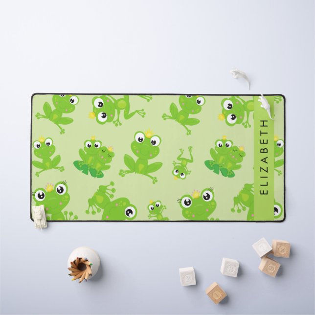 Frog Pattern, Green Frogs, Frog Prince, Your Name Desk Mat (Kids Table)