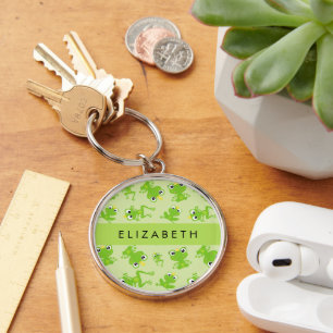 Frog Pattern, Green Frogs, Frog Prince, Your Name Key Ring