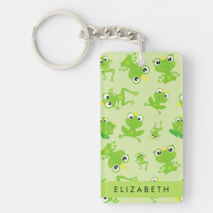 Frog Pattern, Green Frogs, Frog Prince, Your Name Key Ring