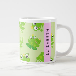 Frog Pattern, Green Frogs, Frog Prince, Your Name Large Coffee Mug