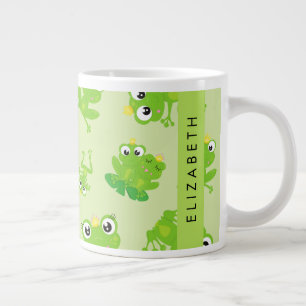 Frog Pattern, Green Frogs, Frog Prince, Your Name Large Coffee Mug
