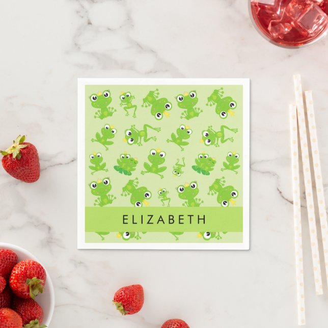 Frog Pattern, Green Frogs, Frog Prince, Your Name Napkin (Insitu)