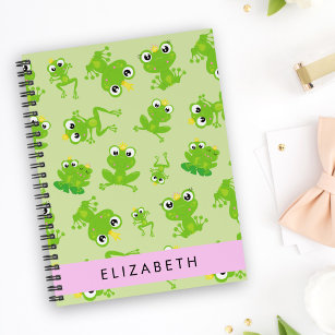 Frog Pattern, Green Frogs, Frog Prince, Your Name Notebook