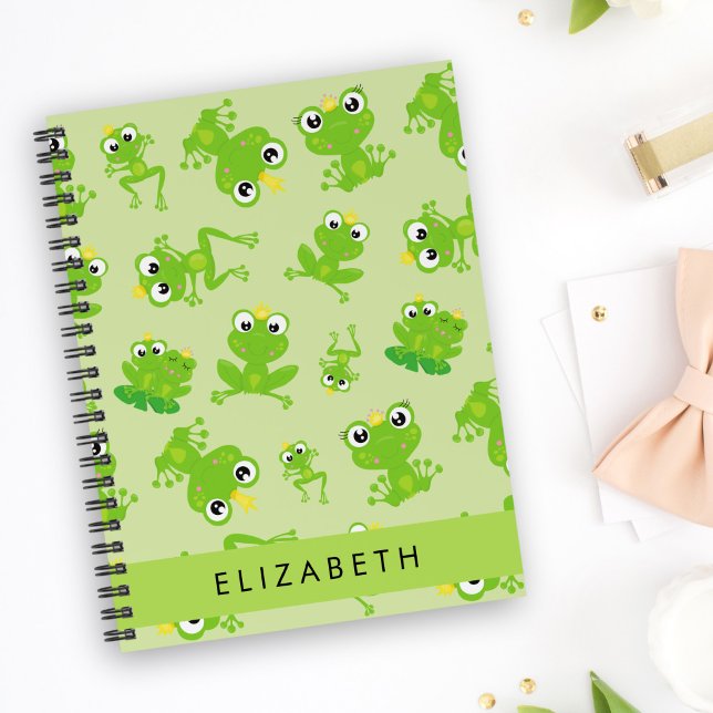 Frog Pattern, Green Frogs, Frog Prince, Your Name Notebook (Creator Uploaded)