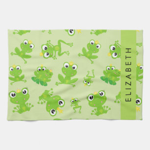 Frog Pattern, Green Frogs, Frog Prince, Your Name Tea Towel