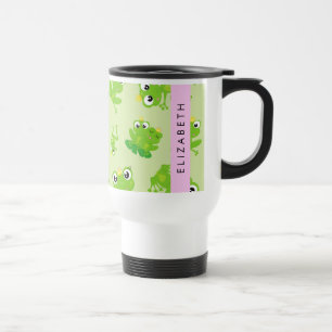 Frog Pattern, Green Frogs, Frog Prince, Your Name Travel Mug