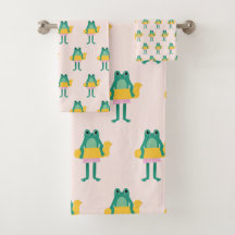 Frog Pattern Pink & Green Cute Kids Towel Set