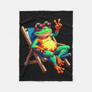 Frog Peace Sign Sungles Summer Fleece Blanket