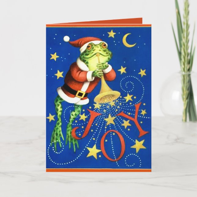 Frog play trumpet Christmas birthday greeting card (Front)