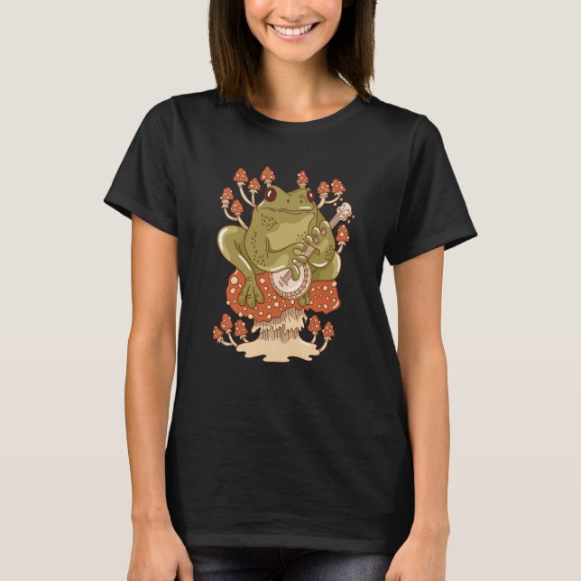 Frog Playing A Banjo Instrument Sitting On A Mushr T-Shirt (Front)