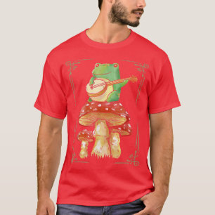Frog Playing Banjo on Mushroom Cottagecore Aesthet T-Shirt