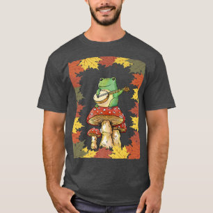 Frog Playing Banjo On ToadstoolCottagecore Autumn T-Shirt