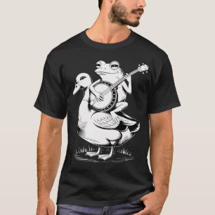 Frog Playing Banjo Riding Duck Sketch T-Shirt