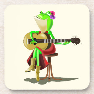 Frog Playing Guitar Beverage Coaster - Your Colour
