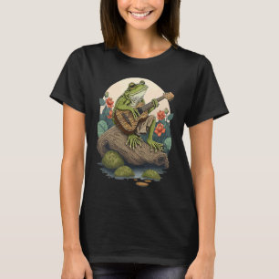 Frog Playing Guitar  Frog Banjo On Log Aesthetic F T-Shirt