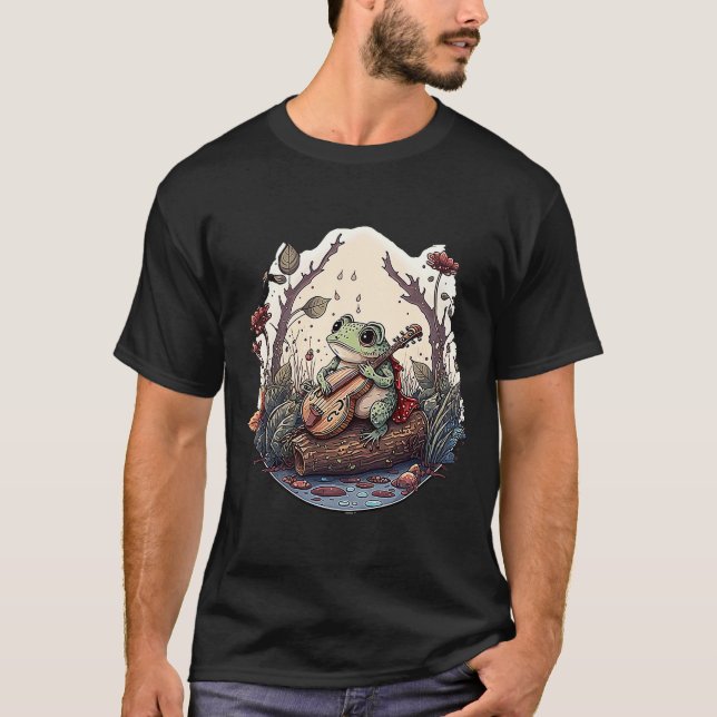 Frog Playing Guitar Frog Playing Banjo On Log Aest T-Shirt (Front)
