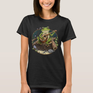 Frog Playing Guitar Frog Playing Banjo On Log T-Shirt