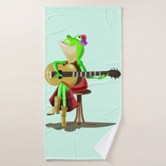 Frog Playing Guitar Funny Bath Towels (Bath Towel)