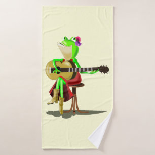 Frog Playing Guitar Funny Bath Towels Customisable