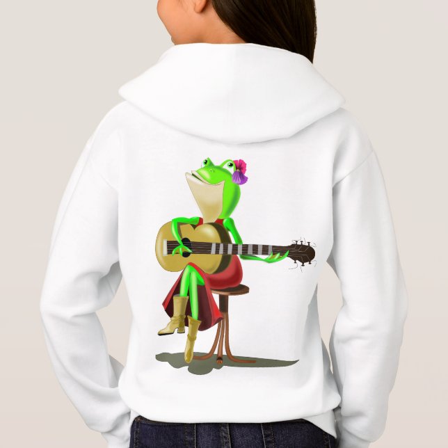Frog Playing Guitar Kids Hoodie Fun (Back)