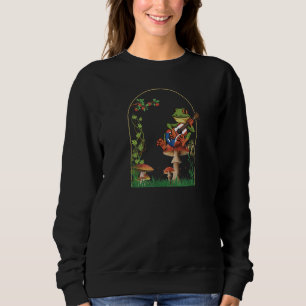 Frog playing Guitar on Mushroom Nice Cottagecore D Sweatshirt