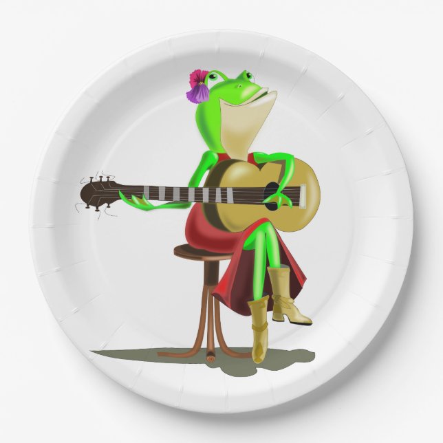 Frog Playing Guitar Paper Plates (Front)