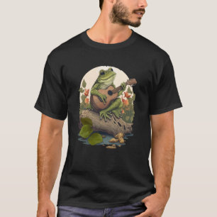 Frog Playing Guitar Playing Banjo On Log Aesthetic T-Shirt