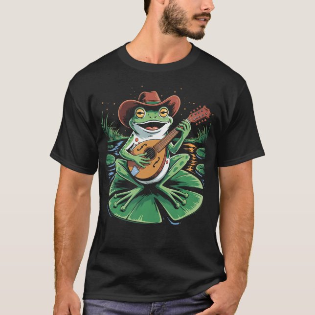 Frog Playing Mandolin Mandolinist Bluegrass Guitar T-Shirt (Front)
